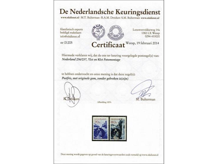 Fotomontage 70 en 80 cent met certificaat NKD 2014, cat.w. 575