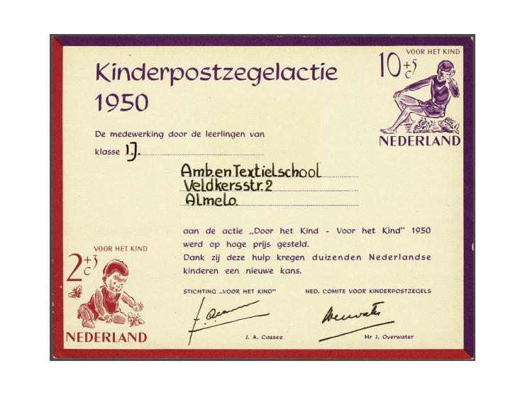 Scholenkaart Kinderpostzegelactie 1950, zeer fris pracht ex.