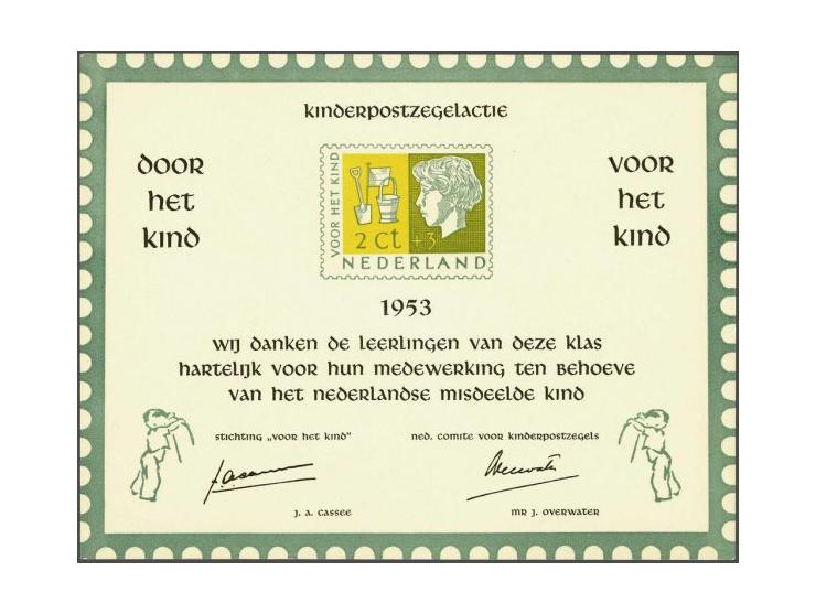 Scholenkaart Kinderpostzegelactie 1953, zeer fris pracht ex.