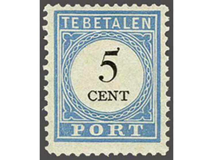 5 cent lichtblauw en zwart tanding 12½ x 12 grote gaten type II met certificaat Vleeming 2017, cat.w. 1350