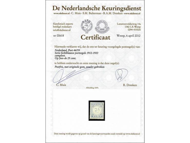 ½ t/m 50 cent lichtblauw met certificaat NKD 2012 voor nr. P59, cat.w. 555