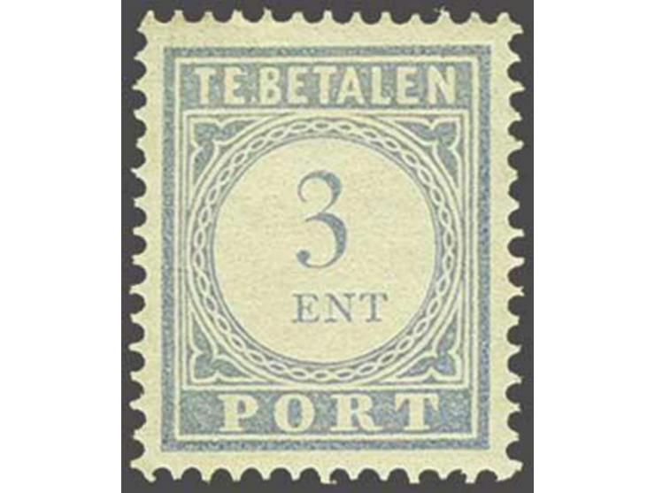 3 cent lichtblauw met variëteit ENT in plaats van CENT, pracht ex. gesigneerd Van der Loo, cat.w. 325