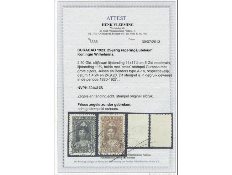 Jubileum 1923 2½ gulden olijfzwart en 5 gulden roodbruin, pracht ex. met certificaat Vleeming 2013, cat.w. 540