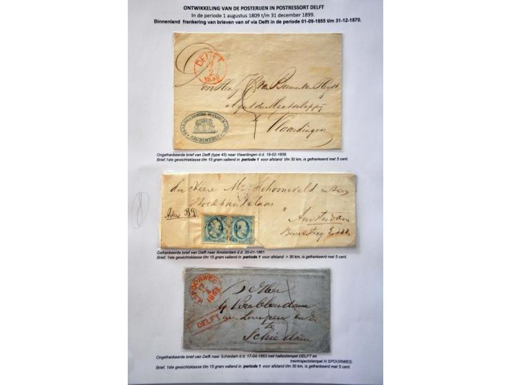 postgeschiedenis Delft en omgeving 1789-1900 (ca. 115 ex.) w.b. o.a. emissies 1864 en 1867 op brief, 2x nr. 1 met halfrond-fr