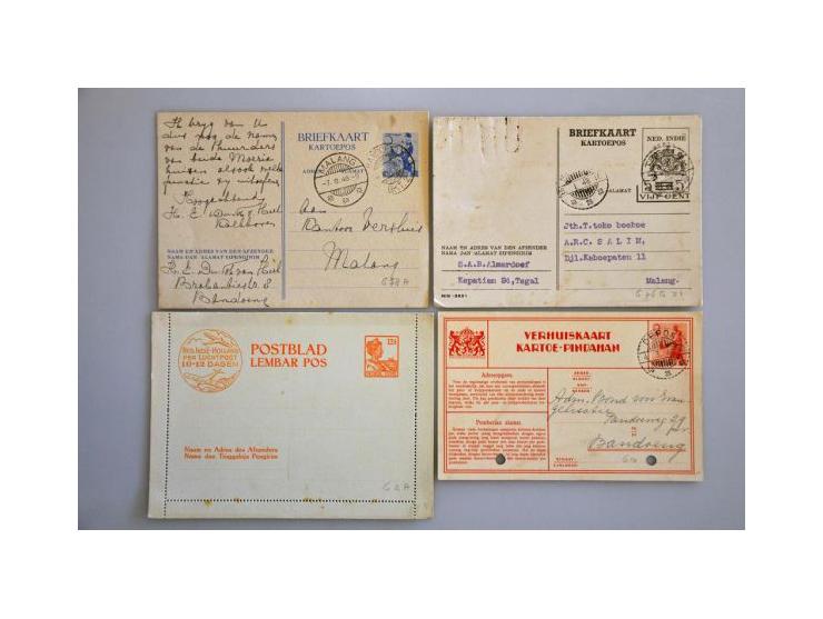 postwaardestukken, collectie gebruikt en ongebruikt met beter materiaal w.b. briefkaart G. 76a (NIG-2477) gebruikt, verhuiska