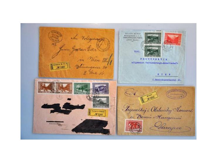 Landscapes 1910 issue, 13 covers including 45 heller commercially used on registered cover to Sarajevo   