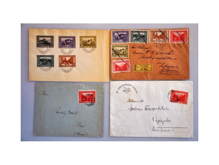 Landscapes 1910 issue, 13 covers including 45 heller commercially used on registered cover to Sarajevo   