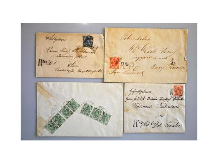 collection registered covers 1887-1918 (43 ex.) from various towns with many better items including mixed frankings, postal s