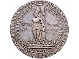 Historiepenningen (1415) op de verbrandingsdood van Joh. Hus, zilver 39mm ZF