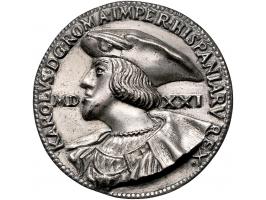 Historiepenningen 1521 Karel V, eenzijdig zilver, 41mm, 21,14gr, van Mieris II 142, bijna PR