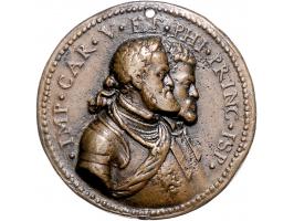 Historiepenningen (1550) Karel V en Philips II, gegoten brons, 42,2mm, 40,7gr F-ZF