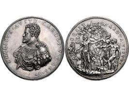 Historiepenningen (1550) Philips II als Infante door Leone Leoni, zilver 85mm, 165gr PR