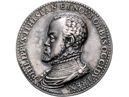 Historiepenningen (ca 1557) Philip II en diens gemalin Isabella door Poggini, zilver PR