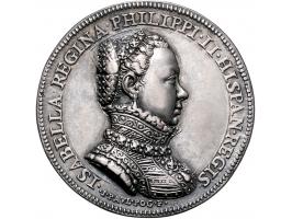 Historiepenningen (ca 1557) Philip II en diens gemalin Isabella door Poggini, zilver PR