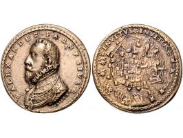 Historiepenningen (1580) Alexander Farnese, graaf van Parma, op de inname van Maastricht gegoten messing 39mm door Juliano ZF