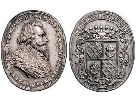 Historiepenningen z.j. (1630) Adriaan Cortenbach, heer van Helmond - VZ borstbeeld naar rechts / KZ gekroond wapen, zilver, o