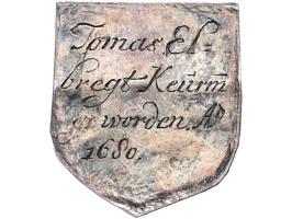 Historiepenningen 1680, Gegraveerd zilveren schildje, Tomas Elbregt, keurmeester geworden ZF