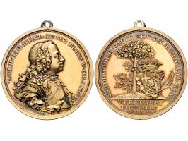 Historiepenningen 1747 Verheffing Prins Willem IV tot stadhouder door J.C. Marme, verguld zilver 40mm met draagoog PR