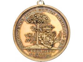 Historiepenningen 1747 Verheffing Prins Willem IV tot stadhouder door J.C. Marme, verguld zilver 40mm met draagoog PR