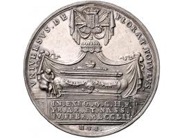 Historiepenningen 1752 Overlijden Willem IV Begrafenis te Delft, door N. Van Swinderen AG 37mm VvL. 310 ZF