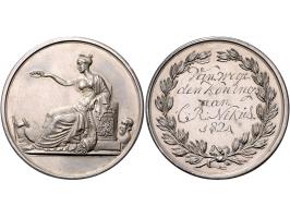 Historiepenningen (1824) Beloningspenning zilver gegraveerd ´Vanwege den Koning aan C.R. Nikus 1824ª 45,60gr 47mm ZF-p