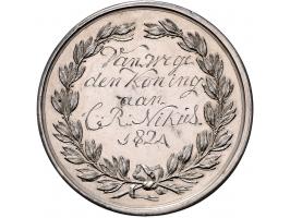 Historiepenningen (1824) Beloningspenning zilver gegraveerd ´Vanwege den Koning aan C.R. Nikus 1824ª 45,60gr 47mm ZF-p