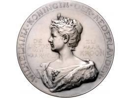 Historiepenningen 1898, Penning op de inhuldiging van koningin Wilhelmina door B.H. Mayer, 62mm; 84.2 gram. zilver. ZF-PR