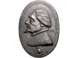 Historiepenningen Eenzijdige gegoten ovale plaquette in brons, Burggraaf Johannes Galeatius van Pavia 1396 160x112mm