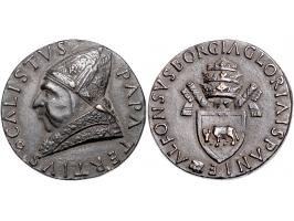 Historiepenningen Calixtus III (1455-58), medal n.d. in bronze - Obv: bust left / Rev: Borgia coat of arms, 43 mm, 48,33 gr.,