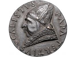 Historiepenningen Calixtus III (1455-58), medal n.d. in bronze - Obv: bust left / Rev: Borgia coat of arms, 43 mm, 48,33 gr.,