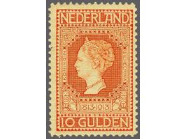 10 gulden roodoranje op geel, nagenoeg postfris (uiterst miniem plakkerspoortje), cat.w. 950