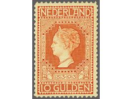 10 gulden roodoranje op geel, vrijwel pracht ex. (tanding) met certificaat Moeijes 1982, cat.w. 950