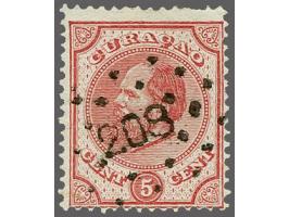 5 cent rood met duidelijke afdruk puntstempel 208 St. Eustatius, zegel vrijwel pracht ex. (stomp tandje)