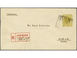 60 cent olijfgeel op aangetekende envelop Curaçao 29.5.1896 naar Ulm (Duitsland), 60 cent tarief 2e gewichtsklasse, fris prac