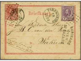 Willem III 2½ cent karmijn en 5 cent violet op briefkaartformulier G. 1 van Paramaribo 18-6-1884 naar Workum, vrijwel pracht 