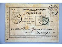 postbewijs, 5 formulieren G. 7 te alle Den Haag mei 1896 gefrankeerd met resp. nr. PW1, nrs. PW2 en PW3, PW5, PW6, PW7, gemen