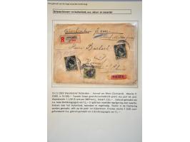 13 waarde poststukken met gulden frankeringen Bontkraag w.b. voorzijde met frc. 25.000 Rotterdam-Berlin 1920 (o.a. 1 gulden e