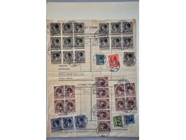 13 waarde poststukken met gulden frankeringen Bontkraag w.b. voorzijde met frc. 25.000 Rotterdam-Berlin 1920 (o.a. 1 gulden e