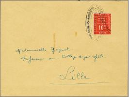 Chambre de Commerce de Valenciennes 10 centimes vermiljoen op envelop 3-10-1914 naar Lille, pracht ex., cat.w. 650