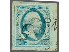 5 cent lichtblauw plaat III pos. 25 met hoekvelrand en Hoorn C groot (Ey 125), pracht ex.