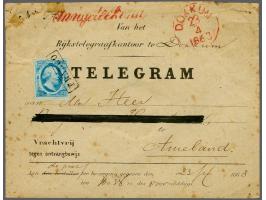 5 cent blauw plaat V op aangetekende envelop voor een telegram 23-4-1863 naar Ameland, vrijwel pracht ex. (envelop boven mini