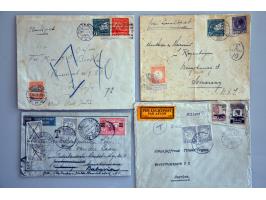 43 luchtpostenveloppen 1928-1939 van/naar Ned.-Indië en met port belast (onderfrankering, alleen luchtpostzegels, ongeldige z