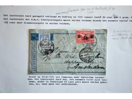 43 luchtpostenveloppen 1928-1939 van/naar Ned.-Indië en met port belast (onderfrankering, alleen luchtpostzegels, ongeldige z