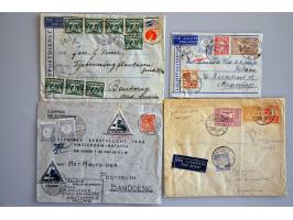 43 luchtpostenveloppen 1928-1939 van/naar Ned.-Indië en met port belast (onderfrankering, alleen luchtpostzegels, ongeldige z