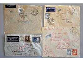 22 luchtpostenveloppen 1945-1948 naar Nederland, ongefrankeerd en met port belast w.b. 30 cent port (verschillende combinatie