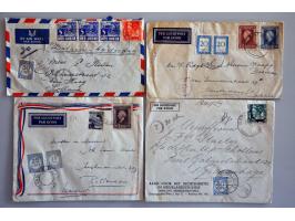 22 luchtpostenveloppen 1945-1948 naar Nederland, ongefrankeerd en met port belast w.b. 30 cent port (verschillende combinatie