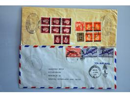 29 luchtpostenveloppen 1946-1948 naar Nederland, USA, etc. diverse stempels w.b. noodstempels en frankeringen tot. fl.5,35, e