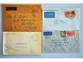 29 luchtpostenveloppen 1946-1948 naar Nederland, USA, etc. diverse stempels w.b. noodstempels en frankeringen tot. fl.5,35, e