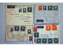 29 luchtpostenveloppen 1946-1948 naar Nederland, USA, etc. diverse stempels w.b. noodstempels en frankeringen tot. fl.5,35, e