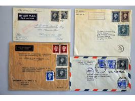 29 luchtpostenveloppen 1946-1948 naar Nederland, USA, etc. diverse stempels w.b. noodstempels en frankeringen tot. fl.5,35, e